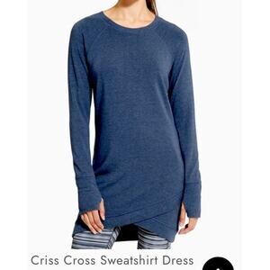 Athleta Criss Cross Sweatshirt Dress Sz M New Navy Cozy Soft Modal Athleisure